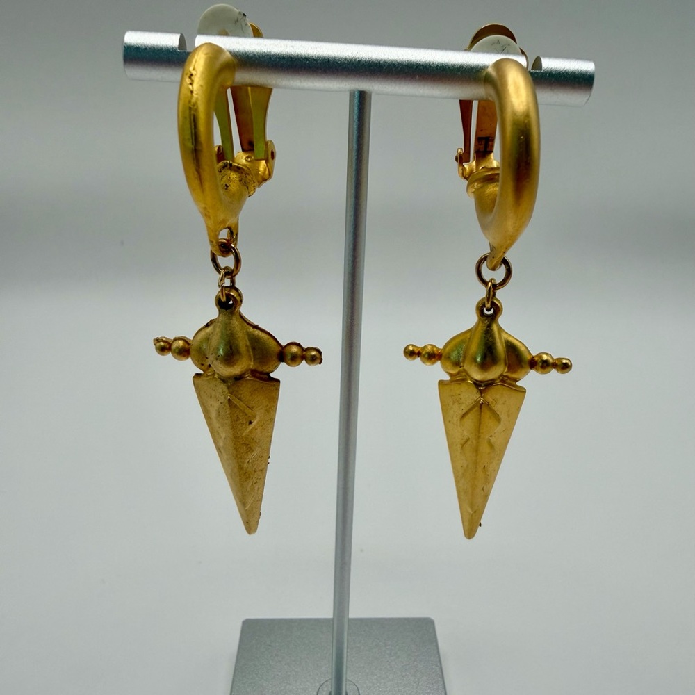 Vintage Dagger Brutalist Gold Plated Clip earrings